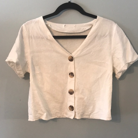 Linen Button Up Crop - Picture 1 of 1